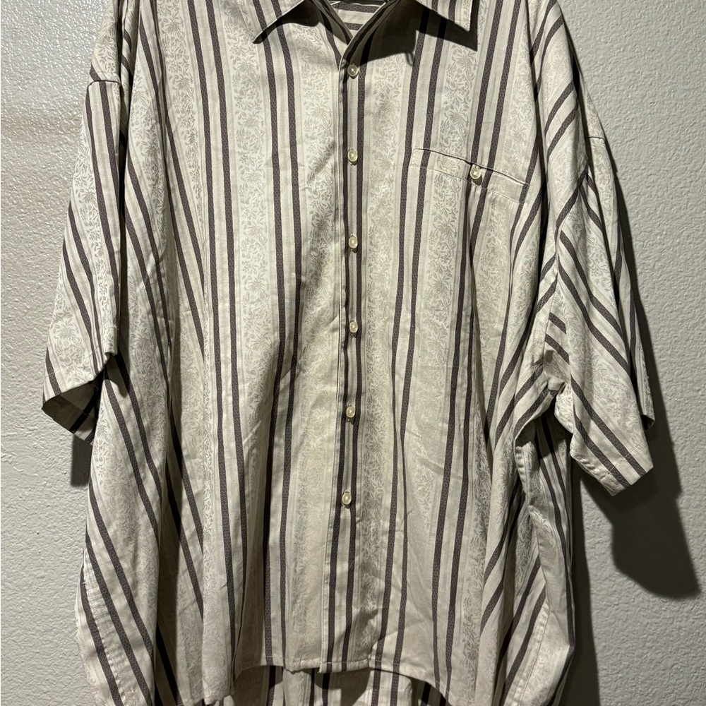 Elegant Beige and Gray Striped Men's Shirt